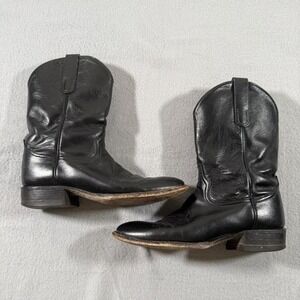 Vintage Tony Lama Black Leather Cowboy Boots Western Rodeo Streetwear 8.5